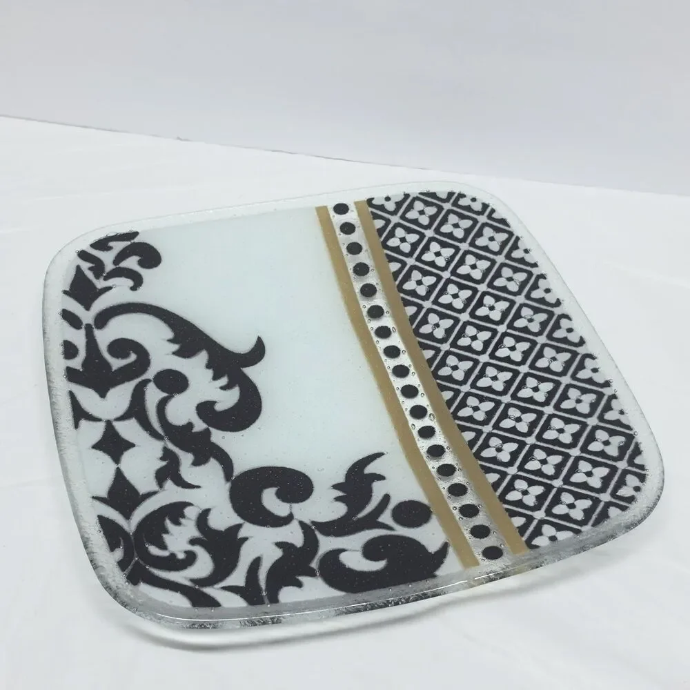 Peggy Karr Brocade Fused Art Glass Square Plate 11